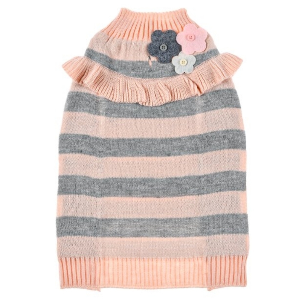 Pink Striped Ruffled Dog Sweater Large